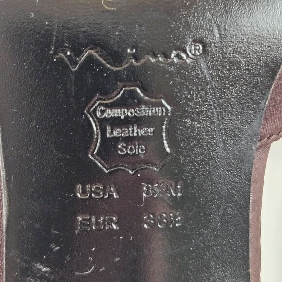 Nina Womens Heels Size 8.5M Pointed Toe Rhinestone Bow Detail Brown Satin - Picture 2 of 8